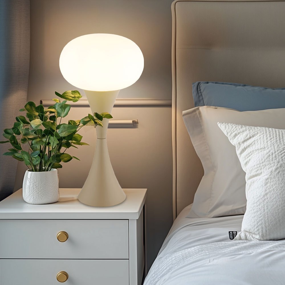 Sand-colored Table Lamp, Living Room Lamp, Table Light, Bedside Lamp, Bedroom Light, Opal Glass, 1x E14, Dxh 18 X 36.9 Cm