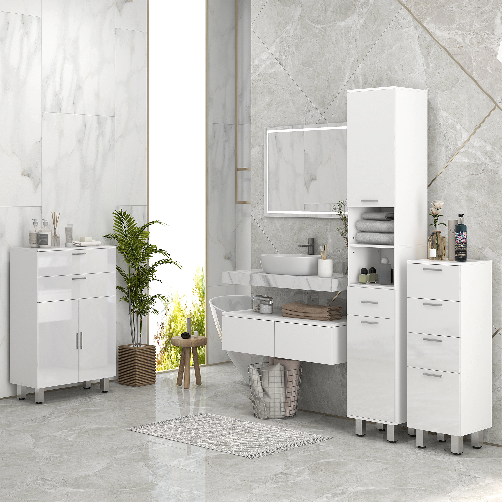 TEMU kleankin Mueble Auxiliar Baño Moderno Armario de Baño con 4 Cajones y Mueble de Almacenaje para Salon Dormitorio Antivuelco Carga 30 kg 30x30x93