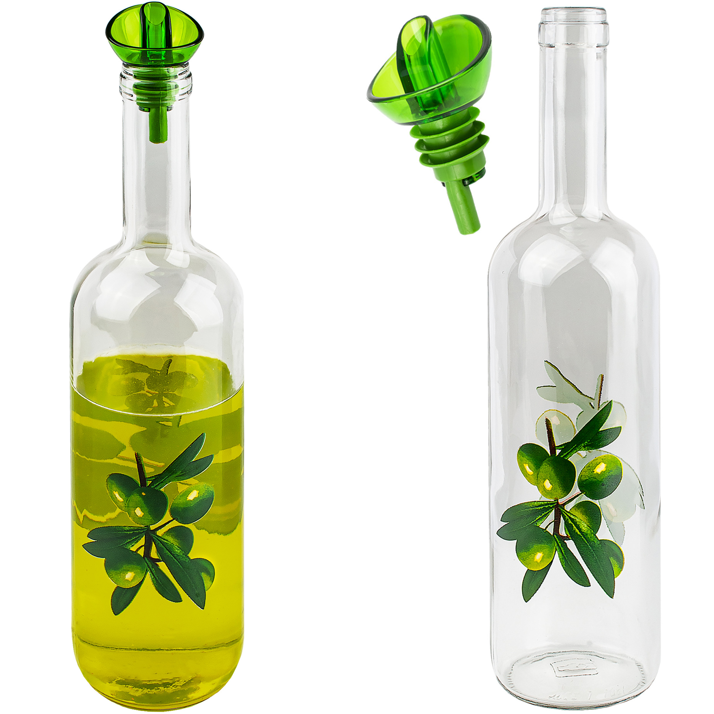 Image of Glass Bottle For Oil & Vinegar - With Pourer - Olive - 700 Ml - Oil Bottle / Vinegar Bottle / Olive Oil Bottle - - Olive Oil Bottle - For Food