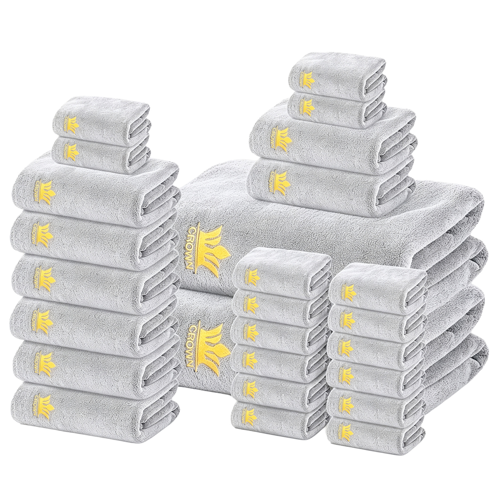 Image of 26-piece Towel Set, 16 Washcloths, 8 Hand Towels, And 2 Bath Towels, For Bathroom, Guest Room, And Everyday Use