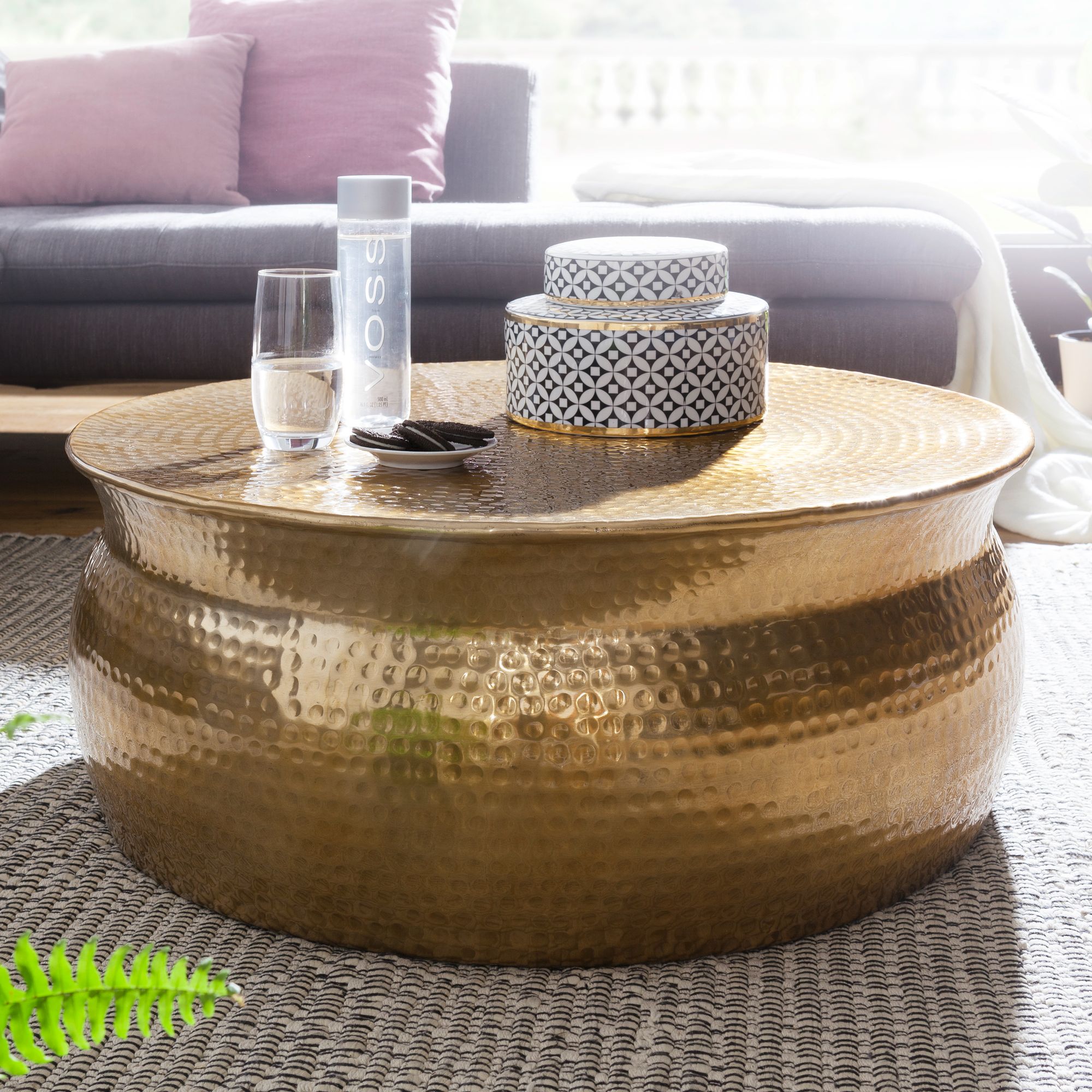 Coffee Table 75 X 31 X 75 Cm Aluminum Side Table Oriental Round, Flat Sofa Table Metal, Modern Living Room , Lounge Table Indian Small Table