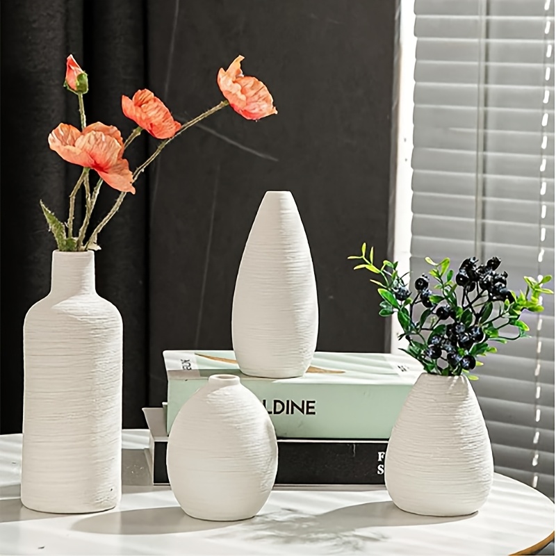 TEMU 4pcs Ceramic Vases, Modern Nordic Vase - Minimalist White Ceramic Vases For Home Decor, Table Decoration, Festivals Weddings Table Decorations