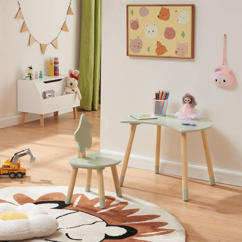Children's Desk With Chair Lallega In Moon And Pine Wood + Mdf