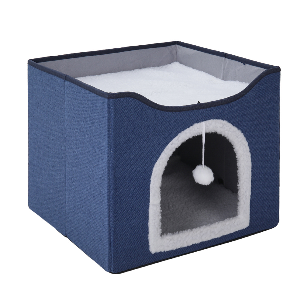 Foldable Cat Cave Bed with Scratch Pad for Indoor Cats