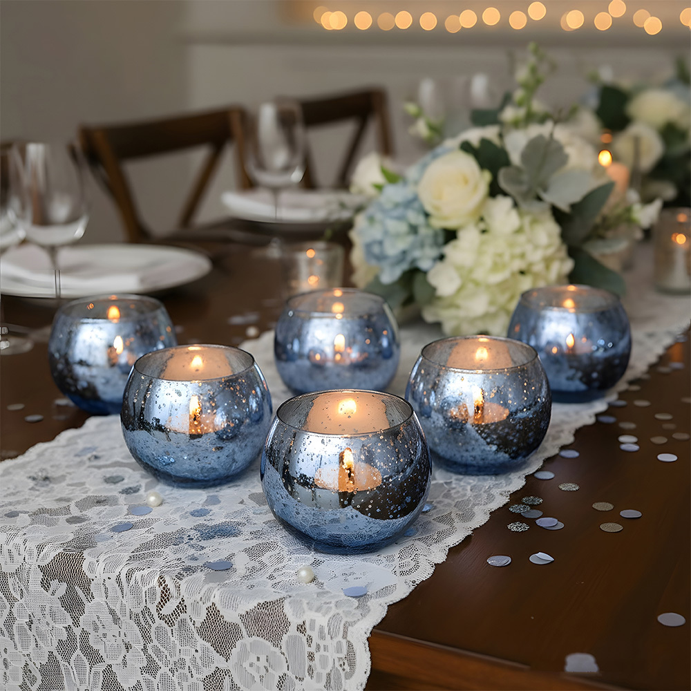 TEMU 6pcs Holiday Candle Holder Set For Table Centerpiece, Round Glass Tealight Cups, Warm Festive Glow For Christmas Dining Table, Mantel & Seasonal