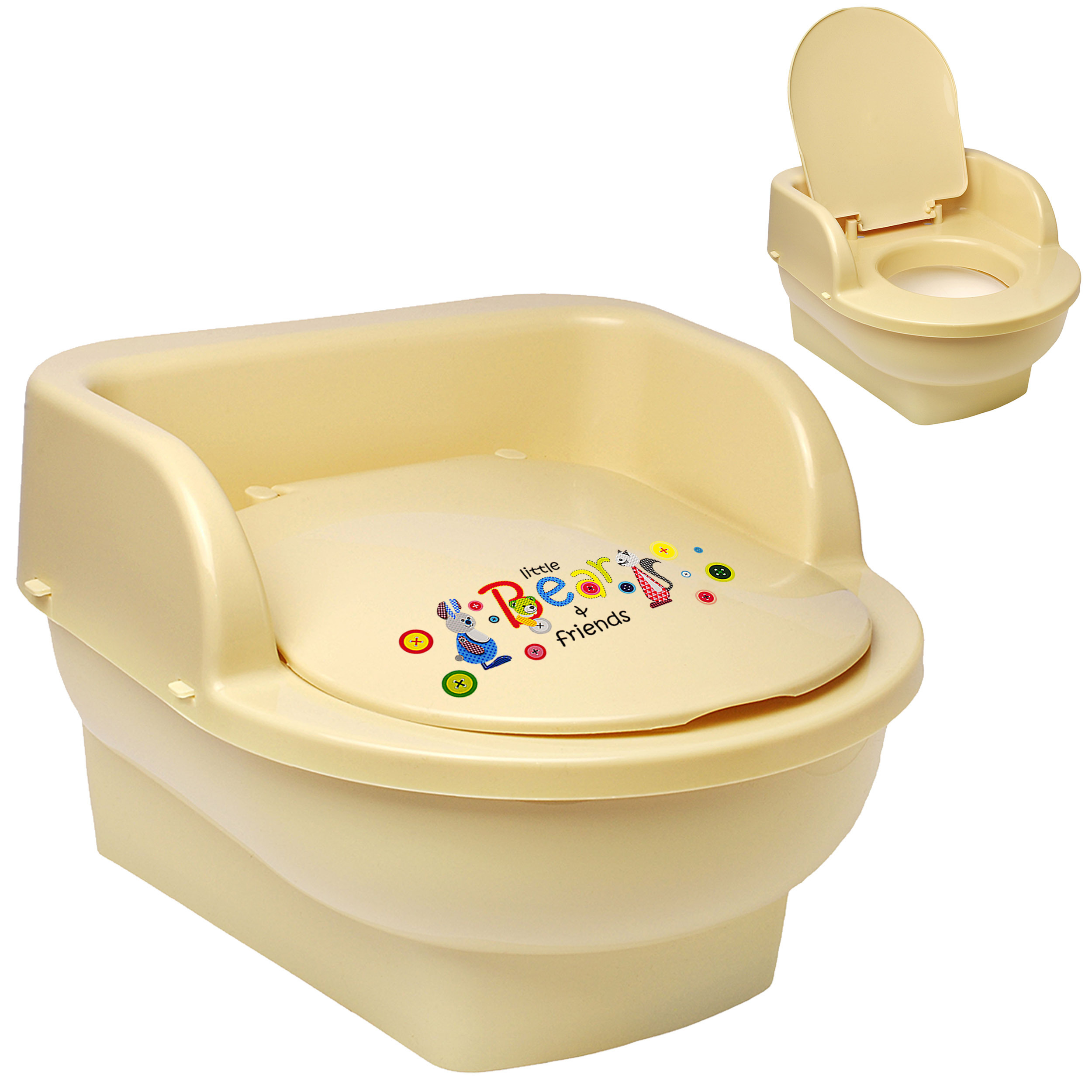 Image of Children's Toilet - Potty / Night Pot / Baby Potty - With Lid - Beige - Cream _ Animals - Bunny - Teddy - Cat _ Bieco - Large - Travel Toilet - Baby Potty / K