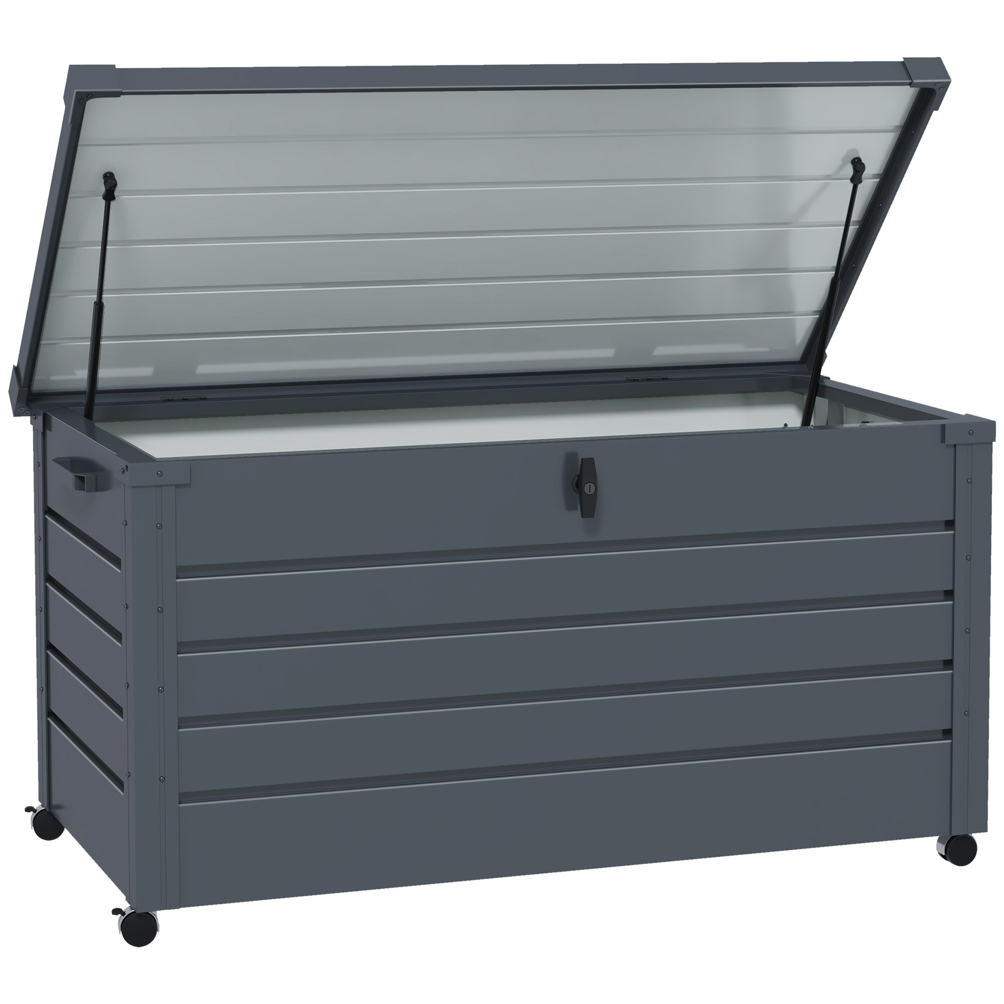 TEMU Outsunny Baúl de Exterior 311 L Arcón de Almacenaje Impermeable de Acero Galvanizado con 2 4 Ruedas y 1 Cerradura con Llave para Patio Jardín