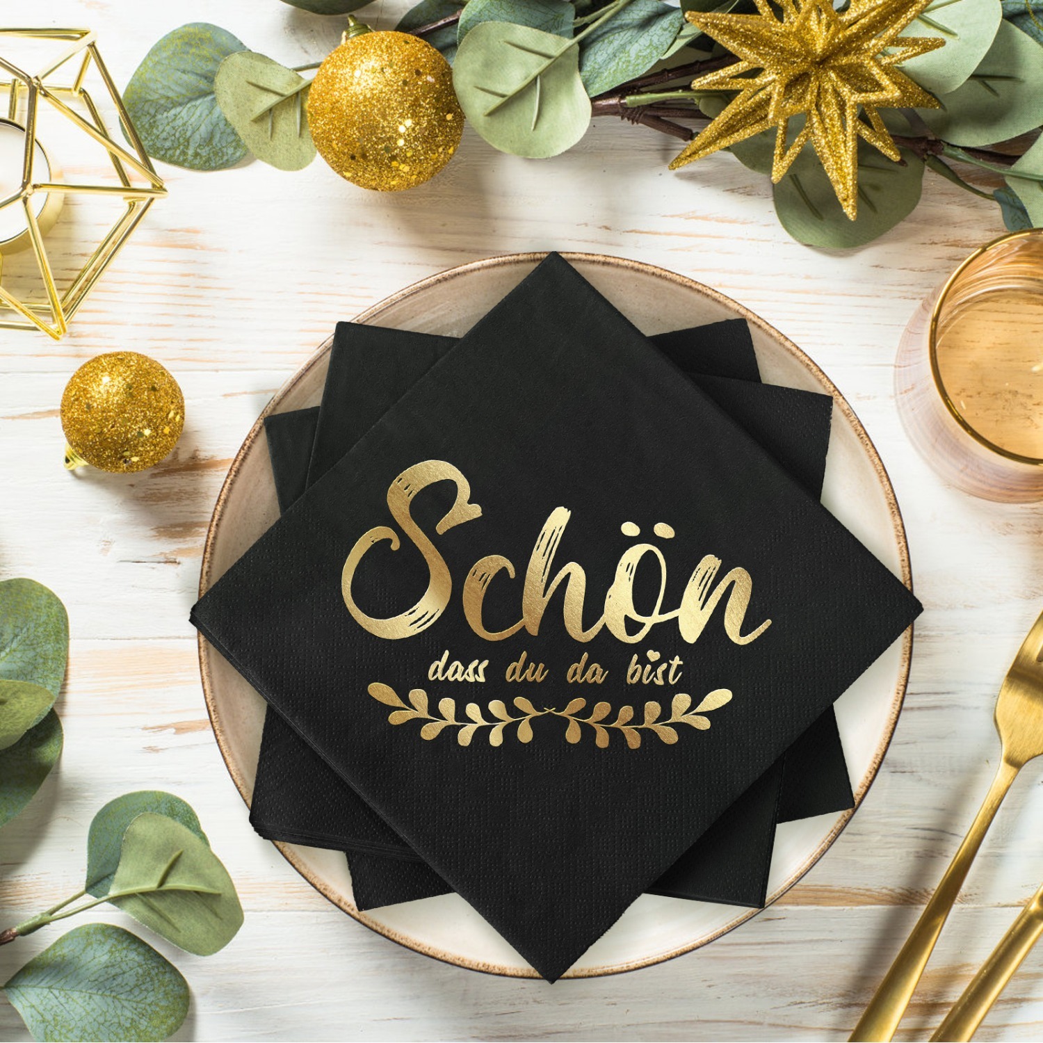 E-shop TGFIX 40 Stück Schwarz Gold Servietten Schön, dass du da bist Servietten Motivservietten Partyservietten Party Dekoration‎ für Feier Event