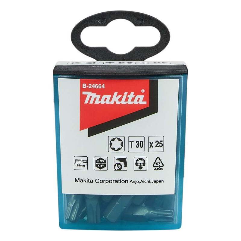 Image of Makita B-24664 Torx Bit T30 Set, 25-piece, 25 Mm – Professional Screwdriver Bits, 1/4" Hex, S2 Steel