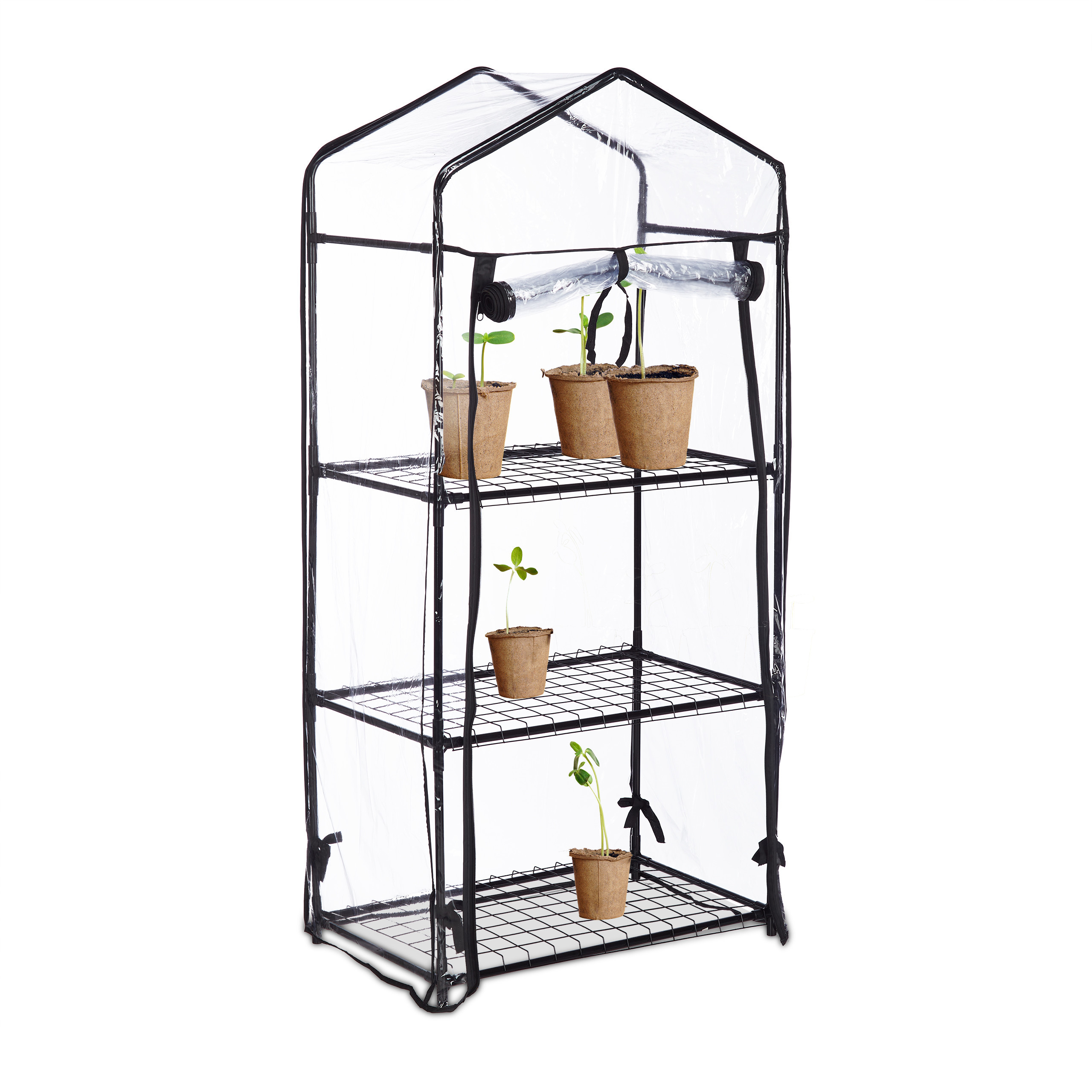 TEMU Greenhouse With 3 Shelves, 126 X 59 X 37 Cm, With Transparent Pvc Cover, Roll-up Door, Shelves 53.5 X 35.5 Cm, Load Capacity Up To 10 Kg Each,