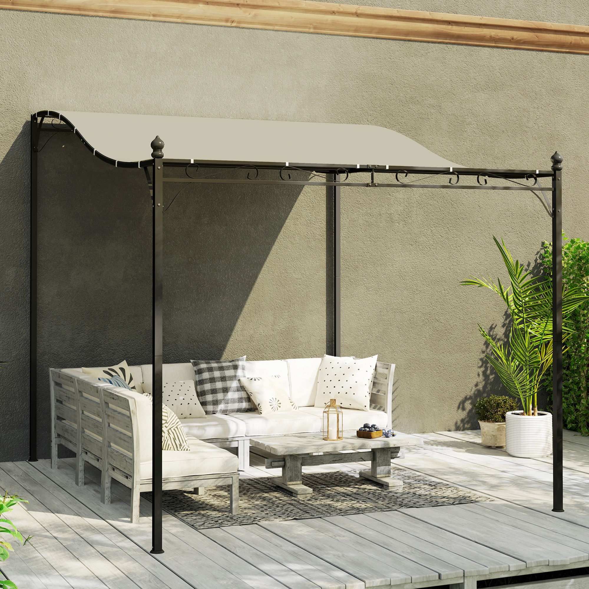 schlucht-pergola mit 16 drainagelöchern, aus metall und polyester, 248x298 /250 cm, cremeweiß