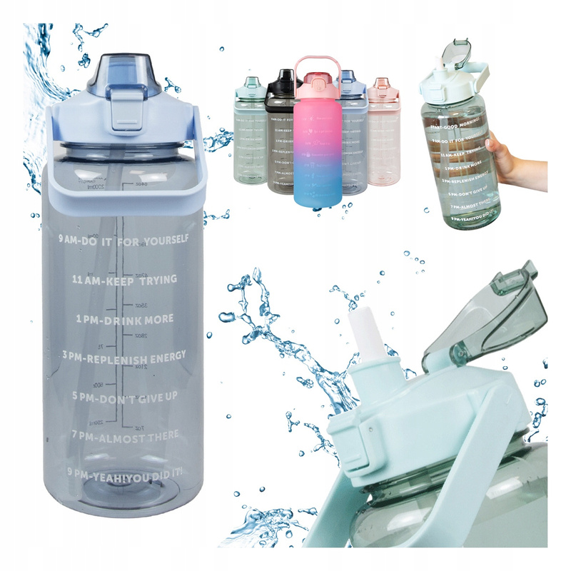 TEMU 2l Water Bottle Motivational Sports Bottle With Tube Fitness Gym
