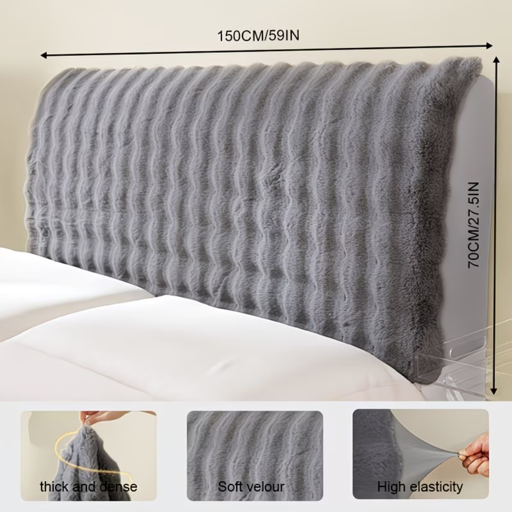 TEMU 1pc Bed Headboard Cover | Super Plush Slipcover For Full Size Bed, Machine Washable, Polyester, White/gray
