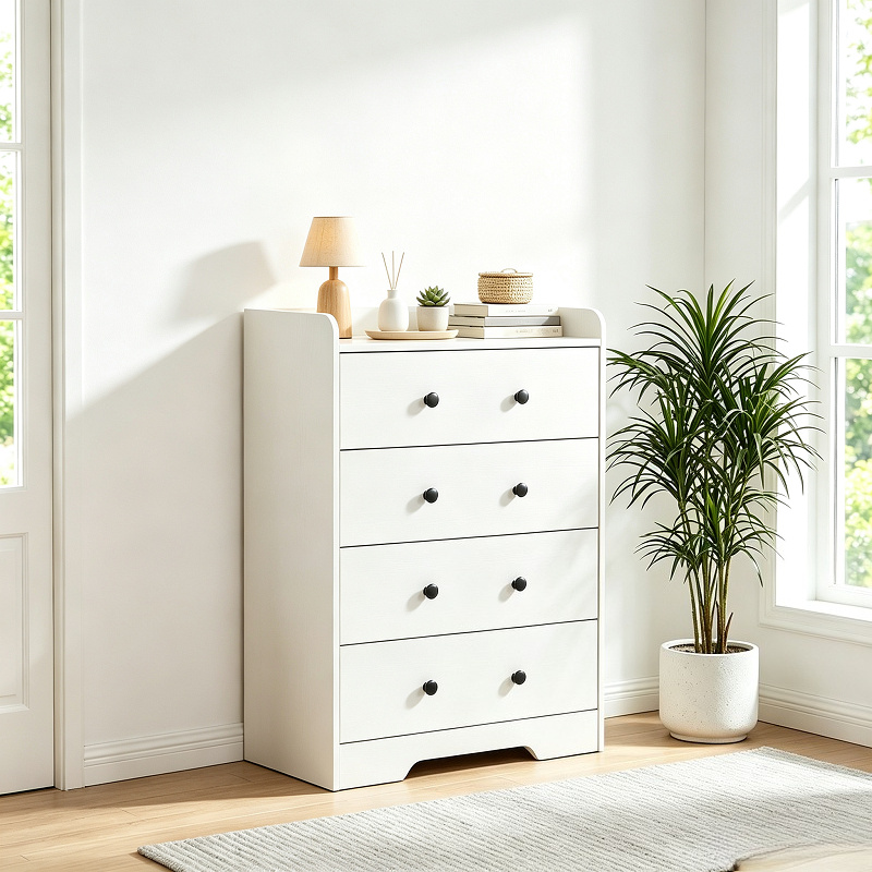 4-Drawer White Entryway Storage Cabinet & Nightstand, Multi-Purpose