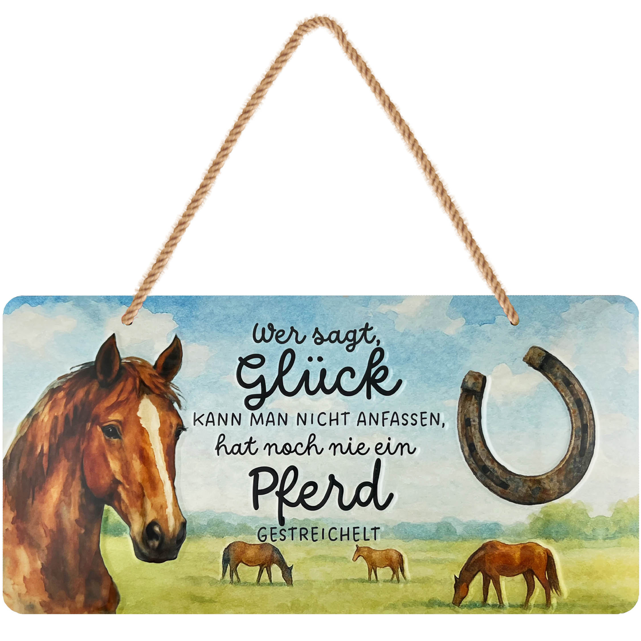 Image of Retro Metal Sign, "touch The Horse For Luck" Quote Sign, Gift For Horse Owners, , Stable Owners, Embossed, With , 16x32 Cm