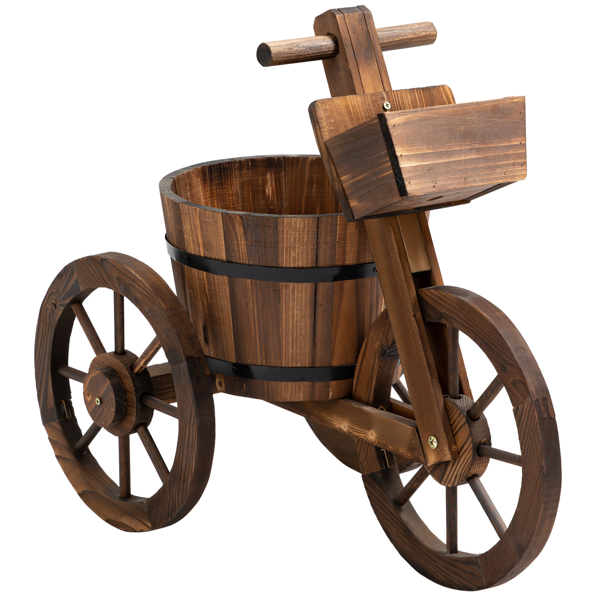 Image of Outsunny Plant Trolley Tricycle - Flower Pot Shelf - Planter Dim. 52l X 31w X 45h Cm - Pine Wood