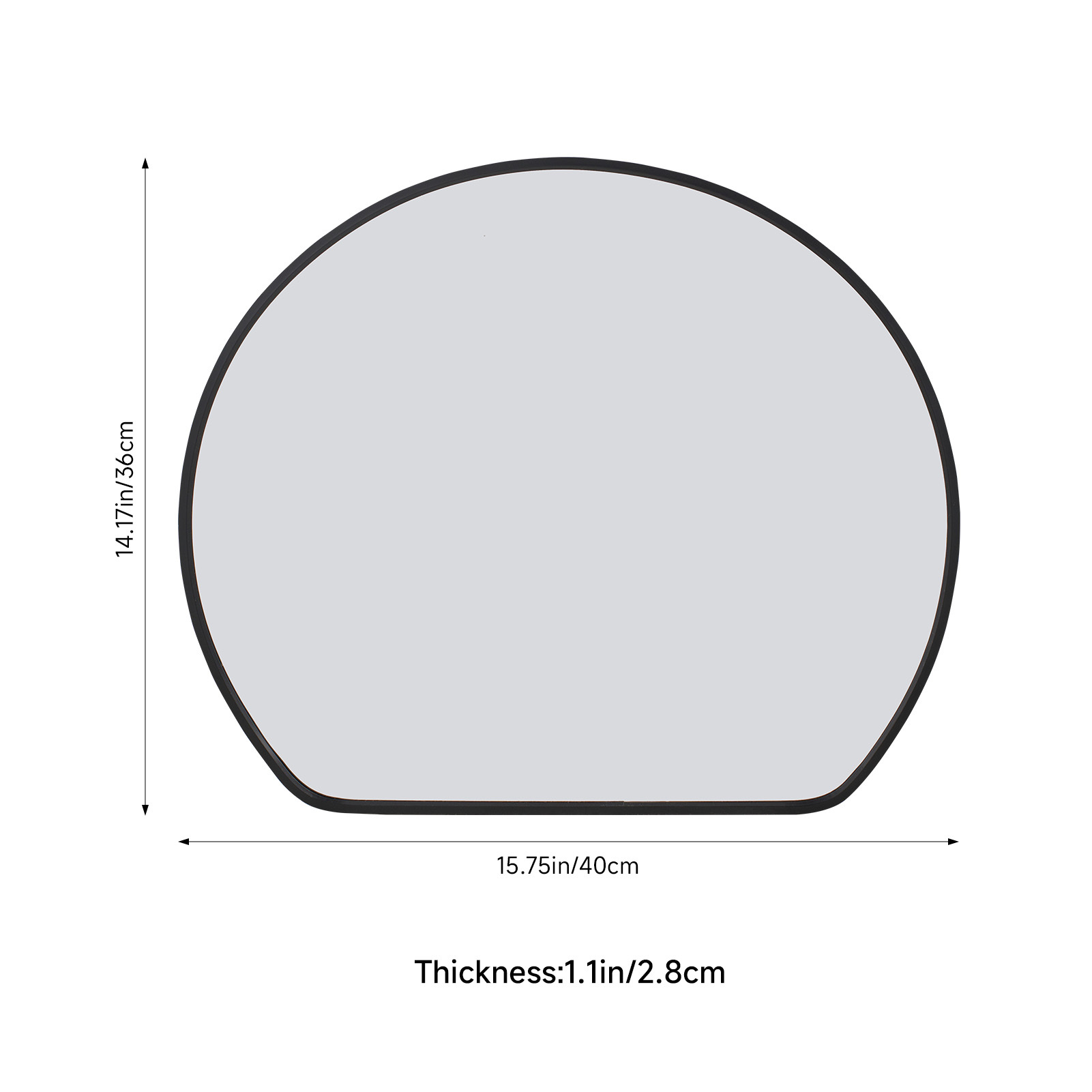 Half Moon Mirror, 50x42cm, Black Frame for Bathroom