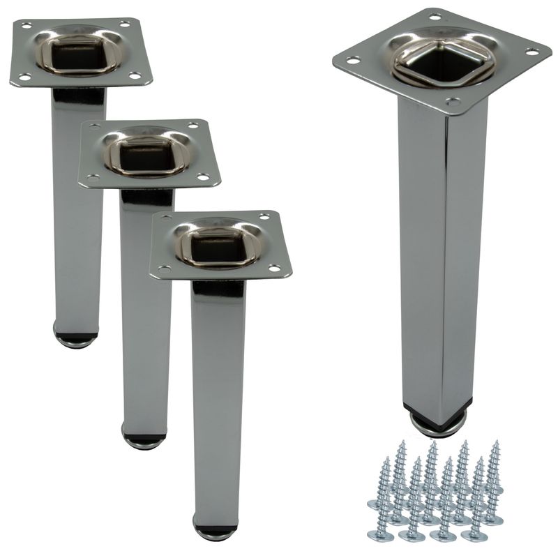 Image of 4x Furniture Leg, Simple, Square, Black, Metal, Adjustable, 20 Cm