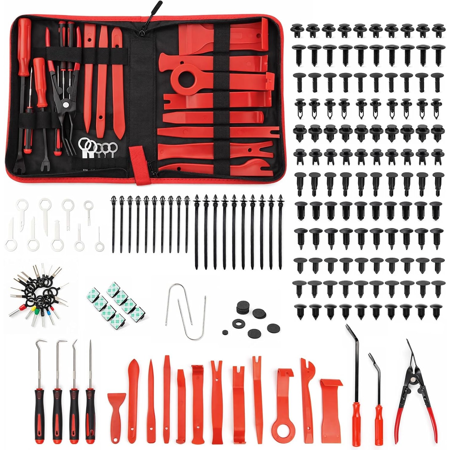 TEMU 268pcs Car Trim Removal Tool Kit With Storage Bag Car Pry Bar Set Door Stereo Terminal Removal Tool Set, Pliers Fastener Remover Plastic Panel