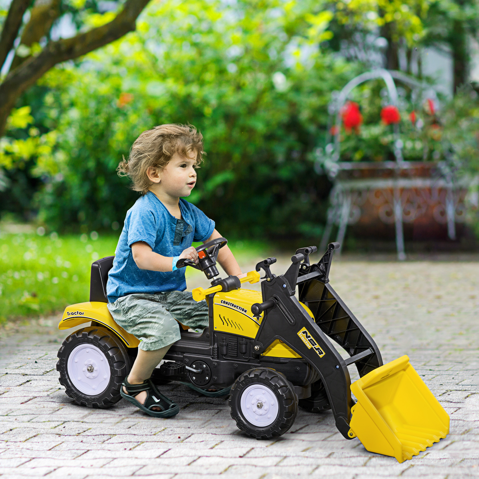 Pedal Go Kart Ride-On Excavator with Front Loader for Kids