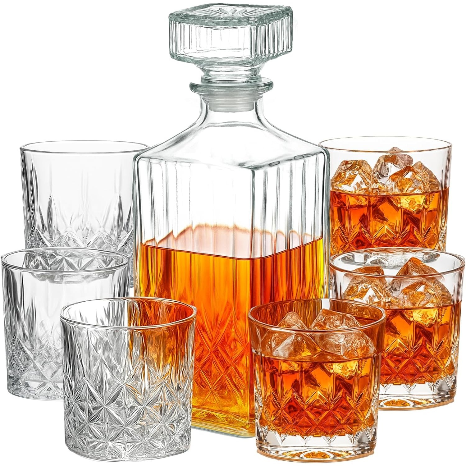 TEMU 7 Piece Whiskey Set, Crystal Glass With 6 Whiskey Glasses, Elegant Glass Cup Sets For Home Bar