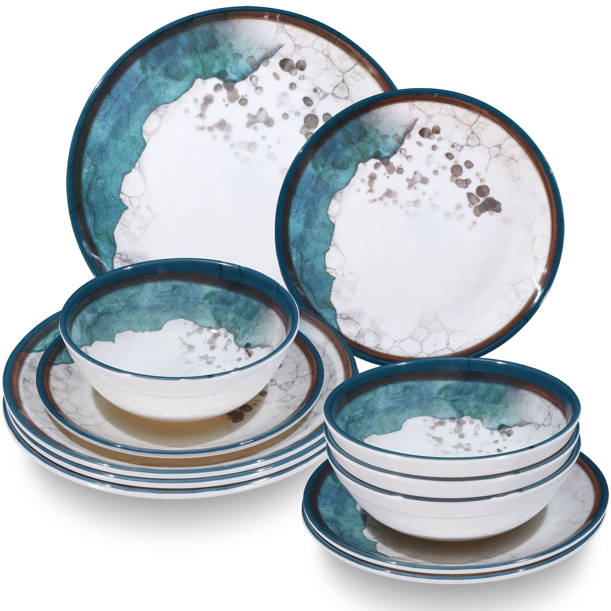 Image of Melamine Dish Set Lagune For - 12pcs - Stoneware Optics Dishwasher Safe Tableware Camping Accessories Camping Dishware Camping Festival Picnic Garden Party