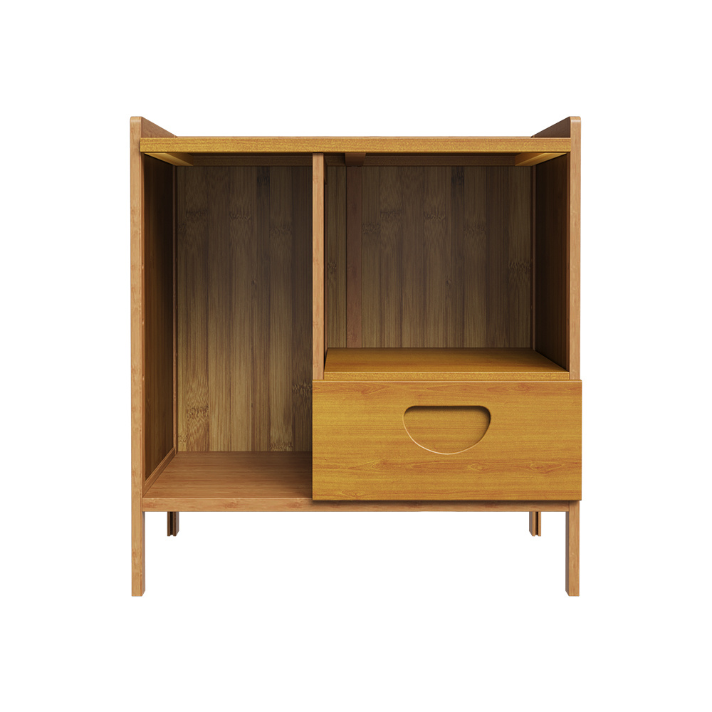 TEMU Modern Bamboo Bedside Table, Multi-functional Nightstand - Single Drawer + Open Storage + Side Shelf Storage, Cabinet For Bedroom, Living Room,