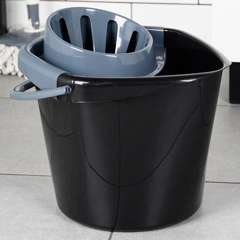 Zwarte Plastic Dweil Emmer met Uitdruipbak, 10L