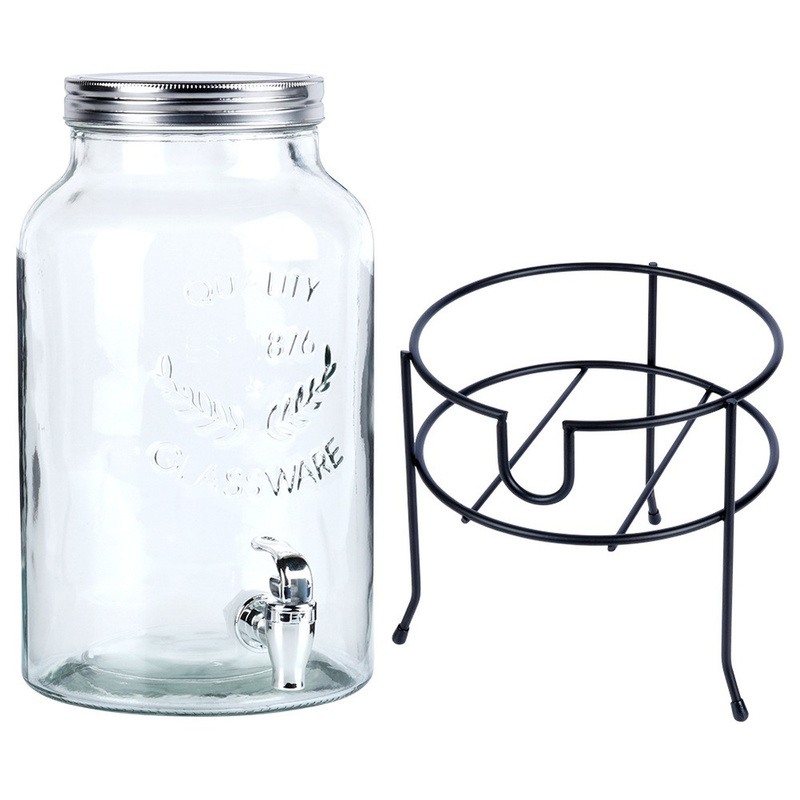 TEMU Dispensador de bebidas con grifo y soporte negro, 6.2L - para , , té helado y fiestas, de vidrio con de metal, soporte estable de , grifo para
