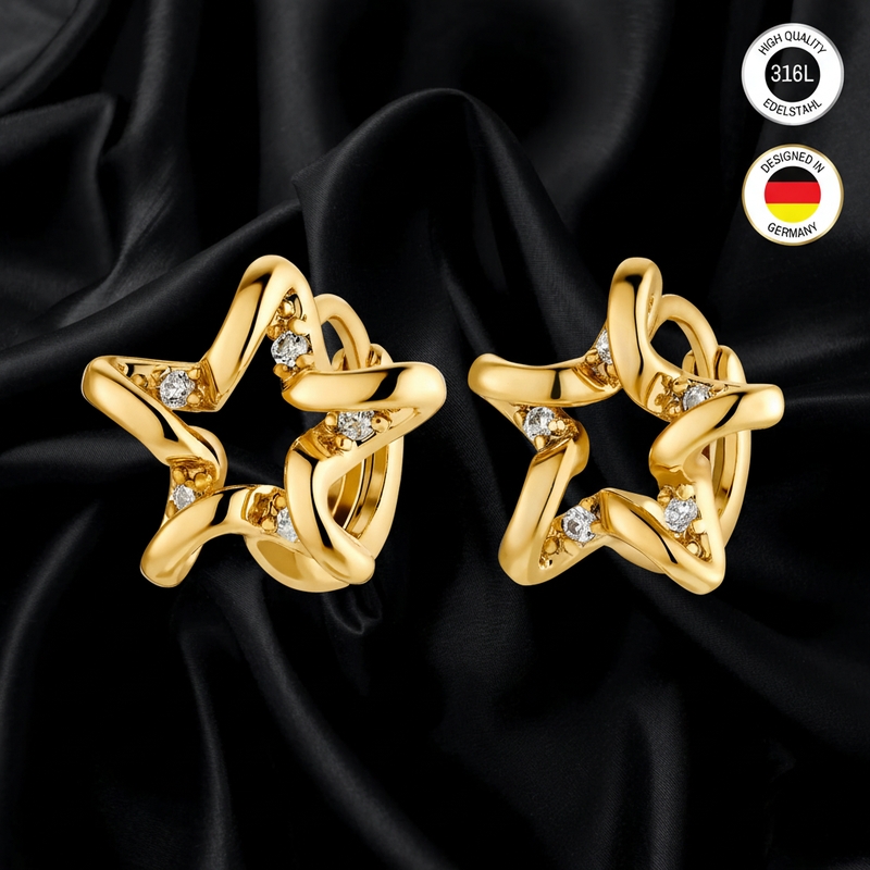 Women's Earrings - Gold-colored - With White Cubic Zirconia Stone - Waterproof