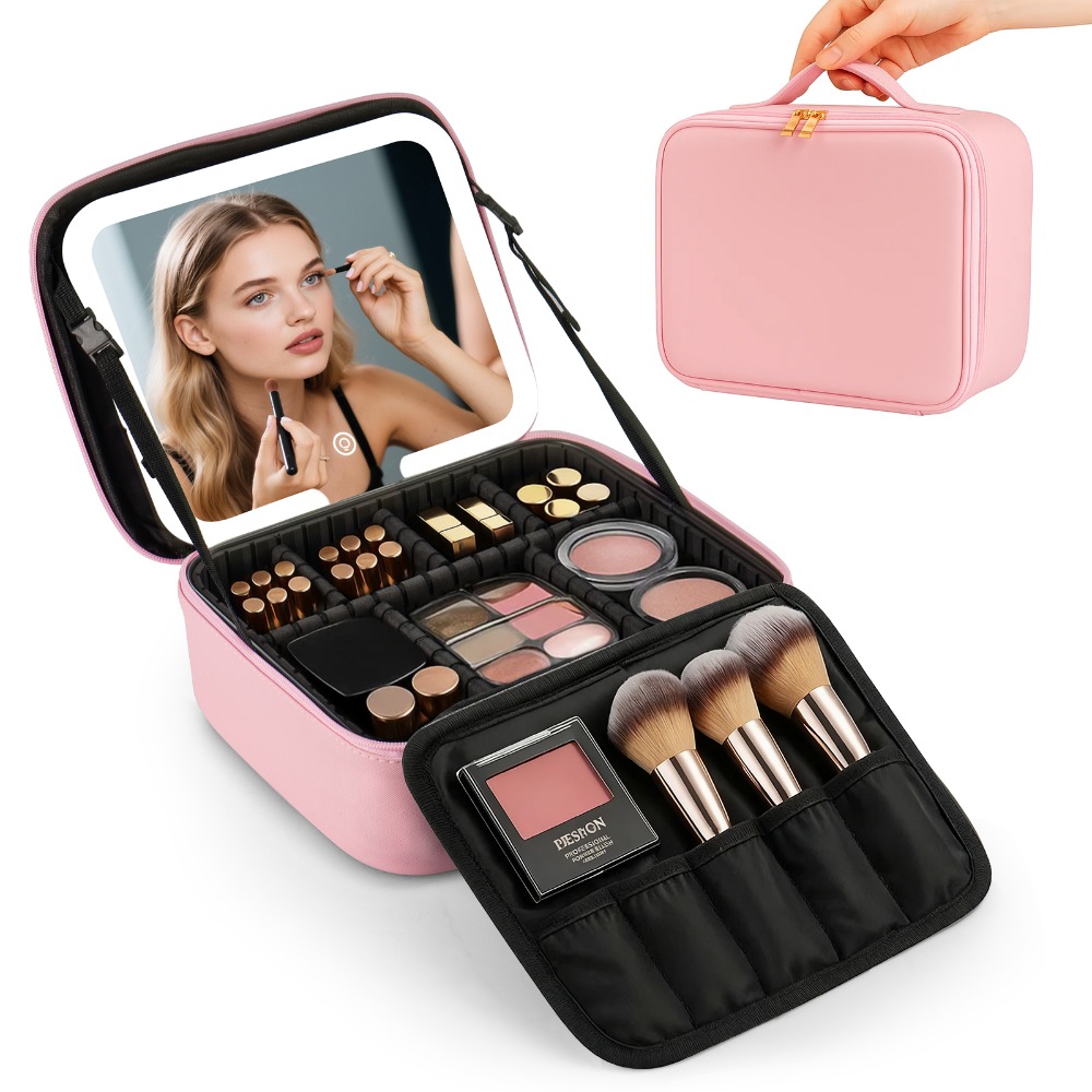 E-shop Kosmetik Organizer, Make-up Tasche mit Spiegel, geräumiges Design, Premium Reisehandtasche, Beauty Aufbewahrungslösung für Damen und Herren