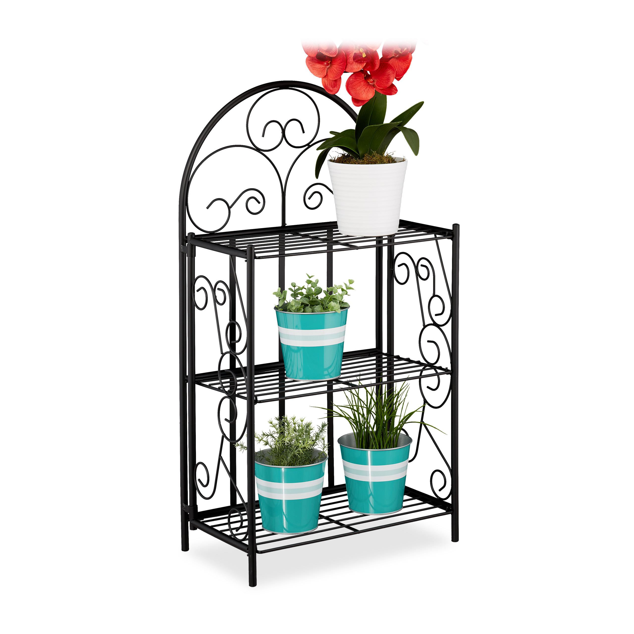 Flower Shelf In Black - (w)44.5 X (h)83 X (d)25 Cm