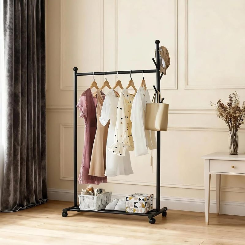 Image of Clothes Rail For Bedroom, Clothes Rack With Storage Shelf Metal Clothing Rail For Closet, Laundry, Shop, 86x43x170cm
