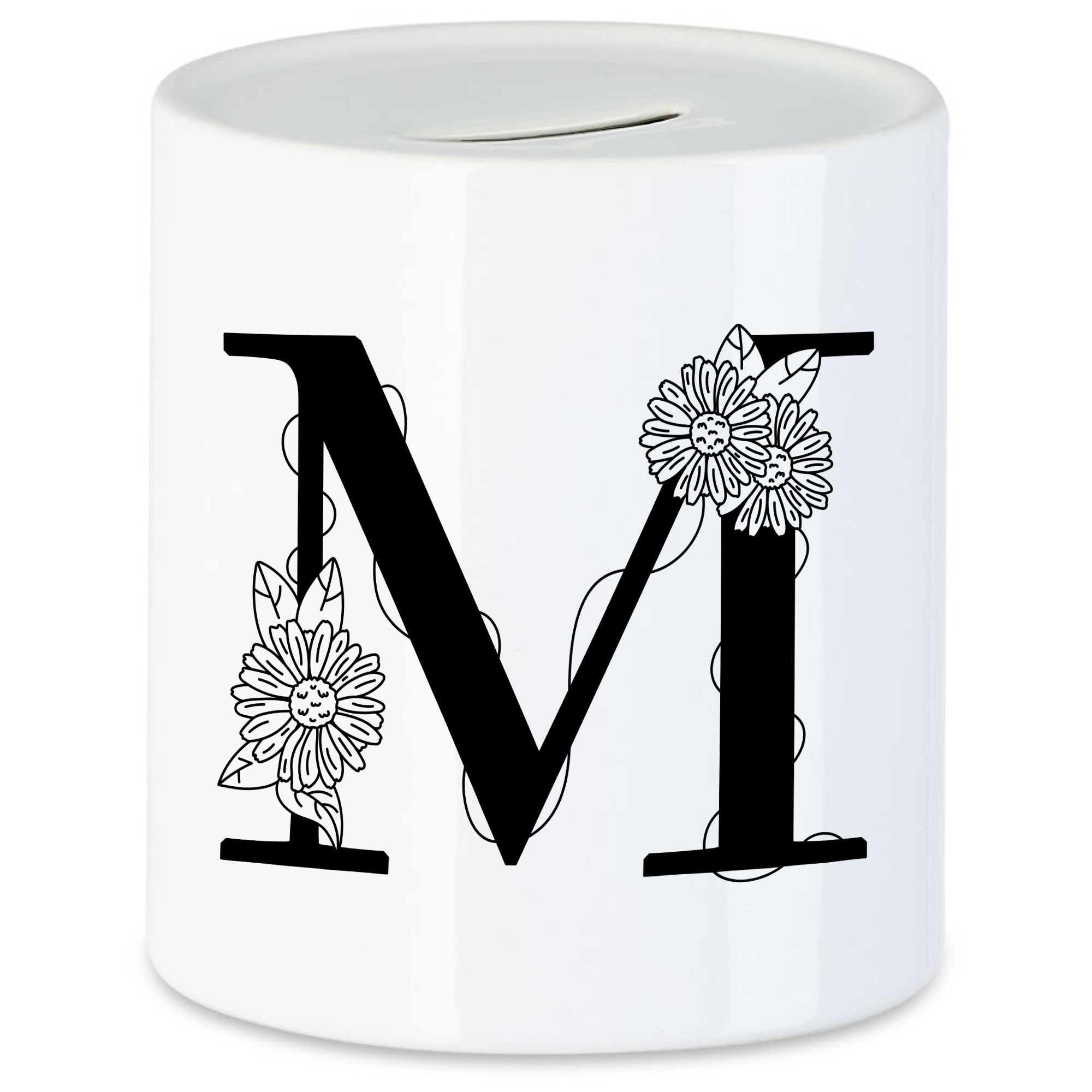 Image of Letter Cup With Alphabet Monogram Flower Pattern Gift Idea Initial Letter - Piggy Bank