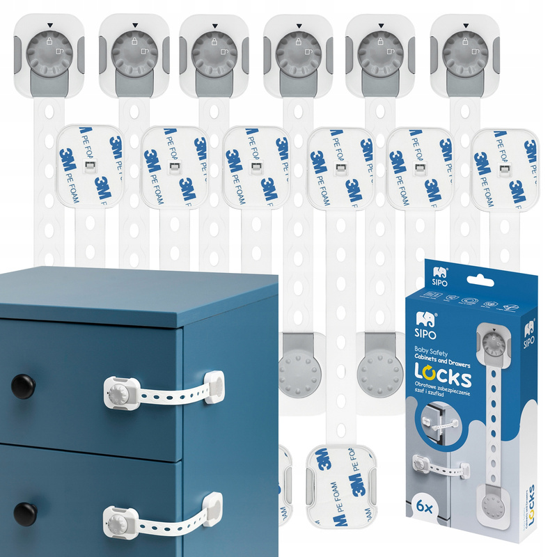 SIPO Podesivi Sigurnosni Zaključavači za Ormare i Ladice - Set od 6 Komada za Zaštitu Namještaja od Djece, Jednostavna Montaža, Pametna Funkcija Zaključavanja