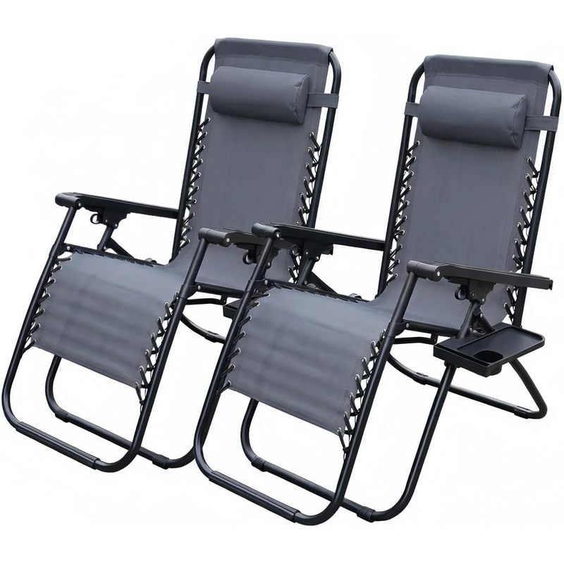 TEMU Alivio 0 Gravity Sun Loungers, Adjustable Reclining Outdoor Chairs With Cup Holder & Headrest, Dark Grey (set Of 2)