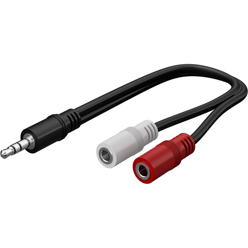 TEMU Goodbay 50465 Audio Y Cable Adapter 3.5 Mm, 1x Plug 2x Socket Mono, 0.2 M, Black - 3.5 Mm Plug (3-pin, Stereo) > 2x 3.5 Mm Socket (2-pin, Mono)
