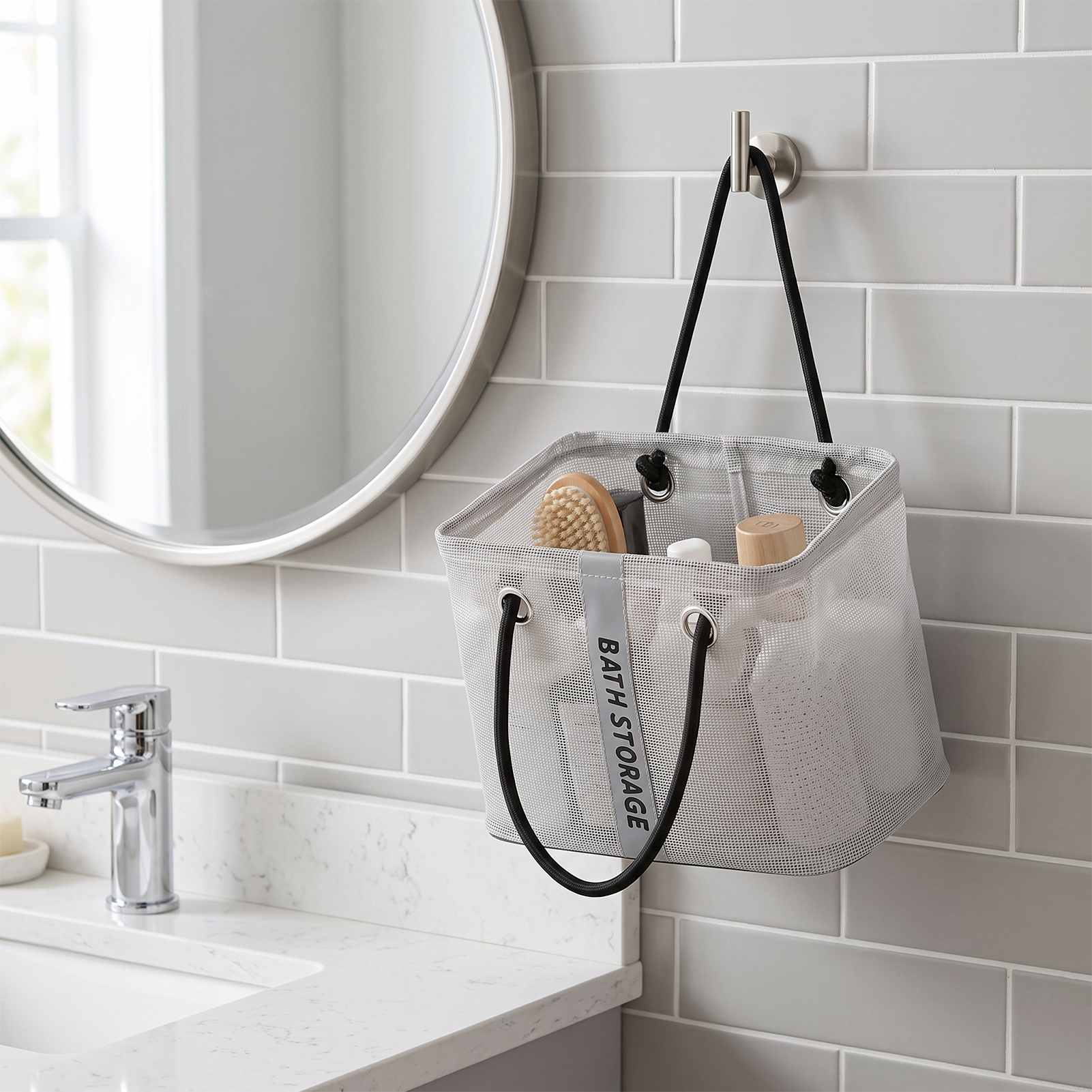 Portable Drainable Shower Basket, Mesh Shower Caddy Organizer