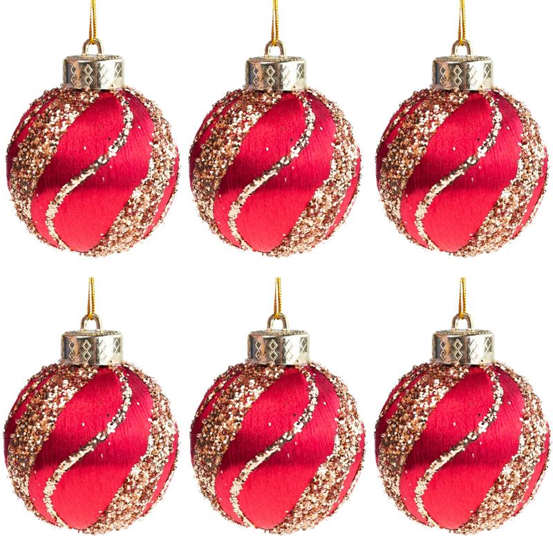 Styrofoam Christmas Ornament - 6 Pieces, Burgundy Red With Glitter