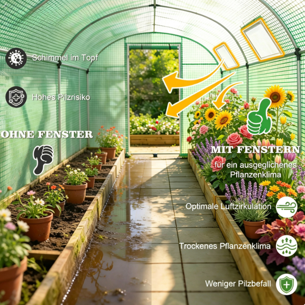 Image of Lingsen Greenhouse Film With 6 Windows With Net & Door | Garden Tunnel With Frame Made Of Galvanized Steel | 170g/m² Film Tunnel Including Earth Anchors, Gloves & Ropes | 200x300cm Green