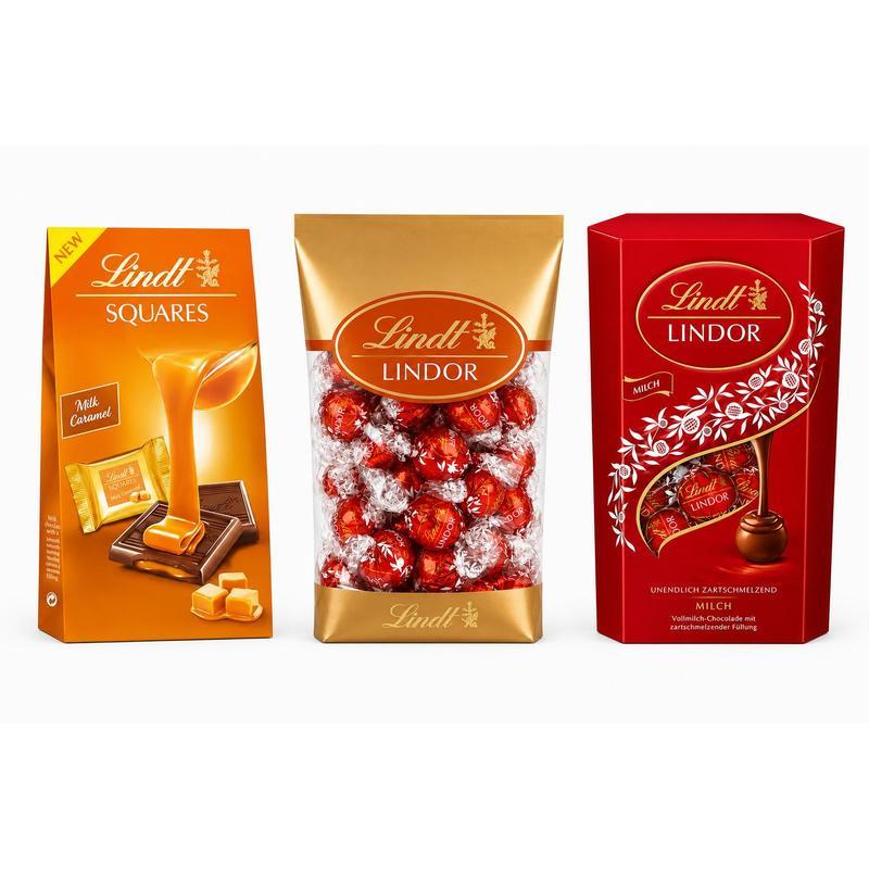 Lindt Lindor Kugel Vollmilch, Lindor Milk, Squares Milk Caramel Xl Bundle!