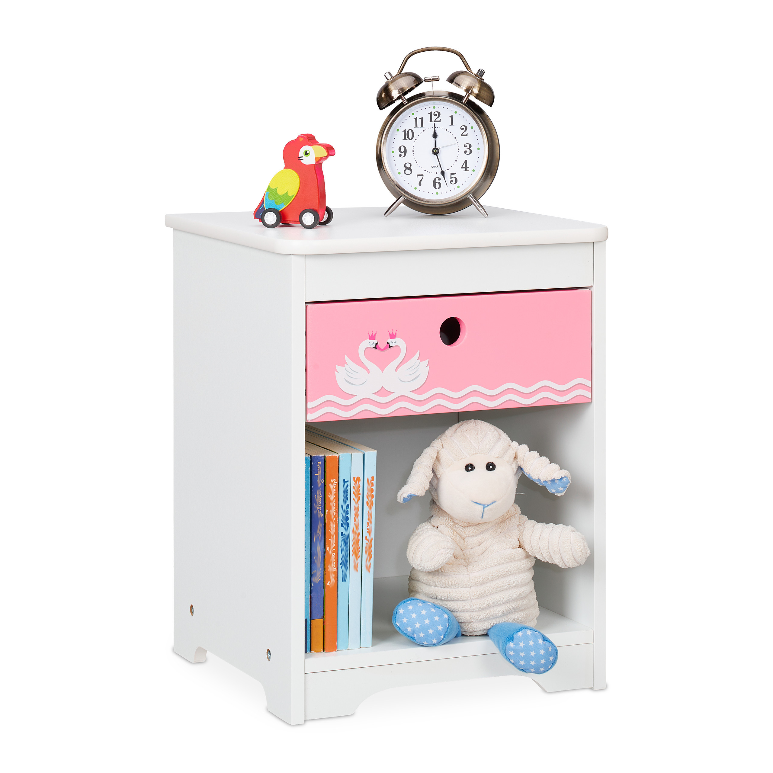 Children's Nightstand 'swan' In White/pink - (w)32 X (h)41 X (d)31 Cm