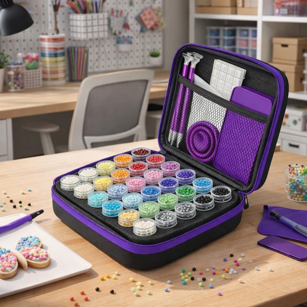 Diamond Painting Storage Bag – 30 Transparent Bottles (10g), Embroidery Tool Kit, Nail Art & Accessories