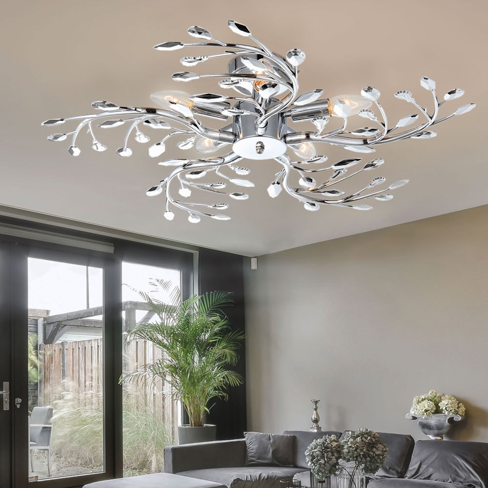 Ceiling Lamp Design Chrome Ceiling Light 5 Flames, 5x E14, Diameter X Height 65 X 16 Cm, Living Room Dining Room Hallway Bedroom