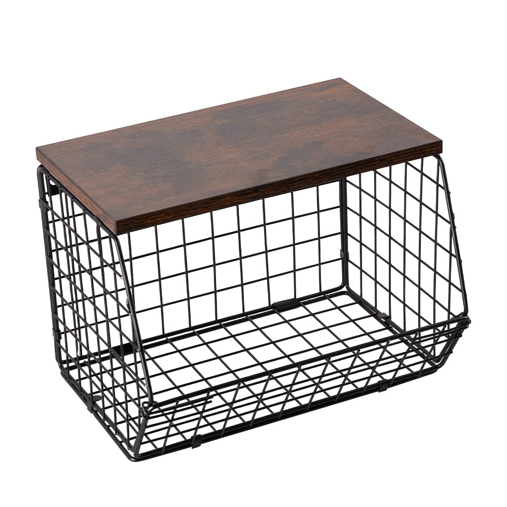 2-Tier Stackable Kitchen Storage Rack with Wooden Boards