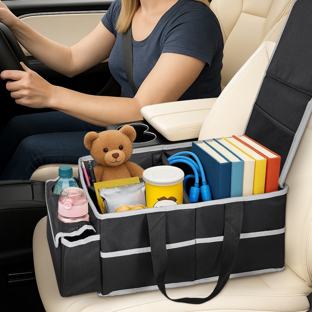 TEMU Car Back Seat Organizer Foldable Car Organizer Front And Rear Seat Organizer With Dividers Cup Holders And Lids Suitable For Front Seat/back