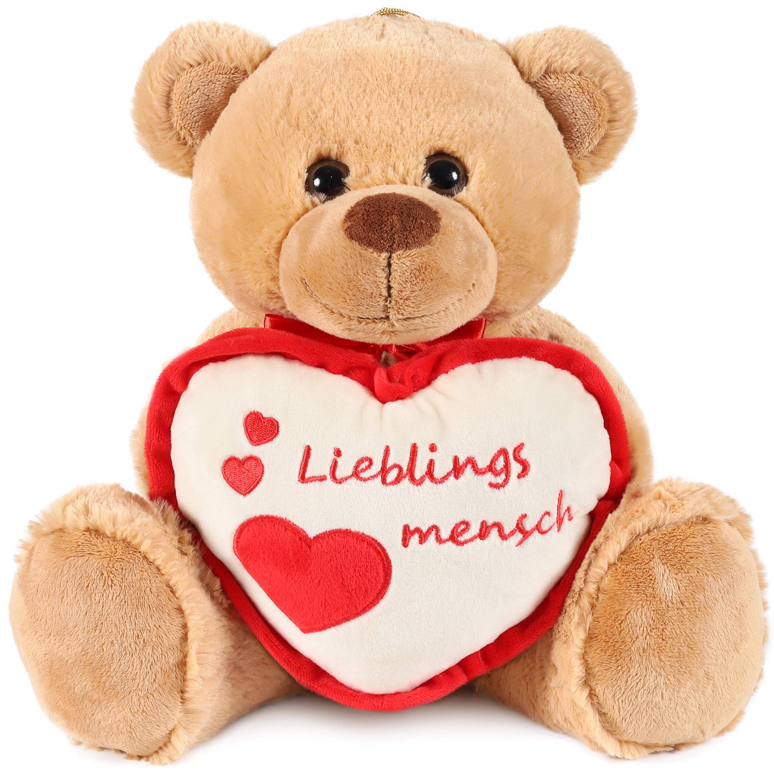 Image of Brubaker Teddy Plush Bear With Heart Red Beige - Person - 35 Cm - Teddy Bear Plush Stuffed Animal - Brown Light Brown