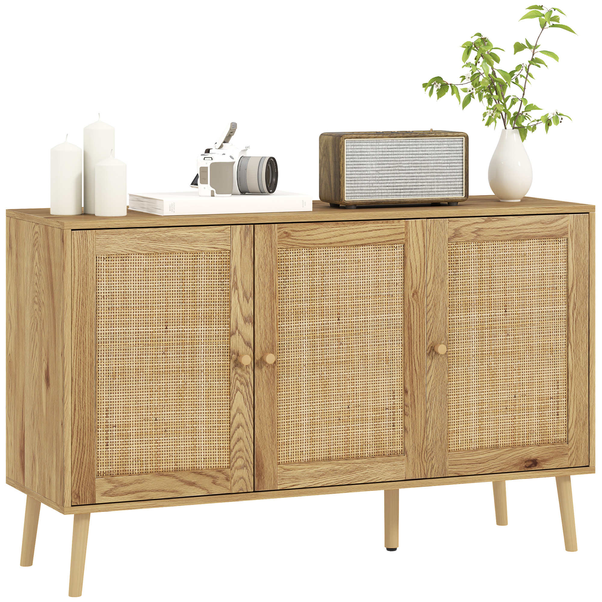 TEMU Armoire de rangement en bois avec portes en rotin et étagère réglable, adaptée , au salle à manger, dimensions 47,24 x 15,75 x 29,53 pouces (120