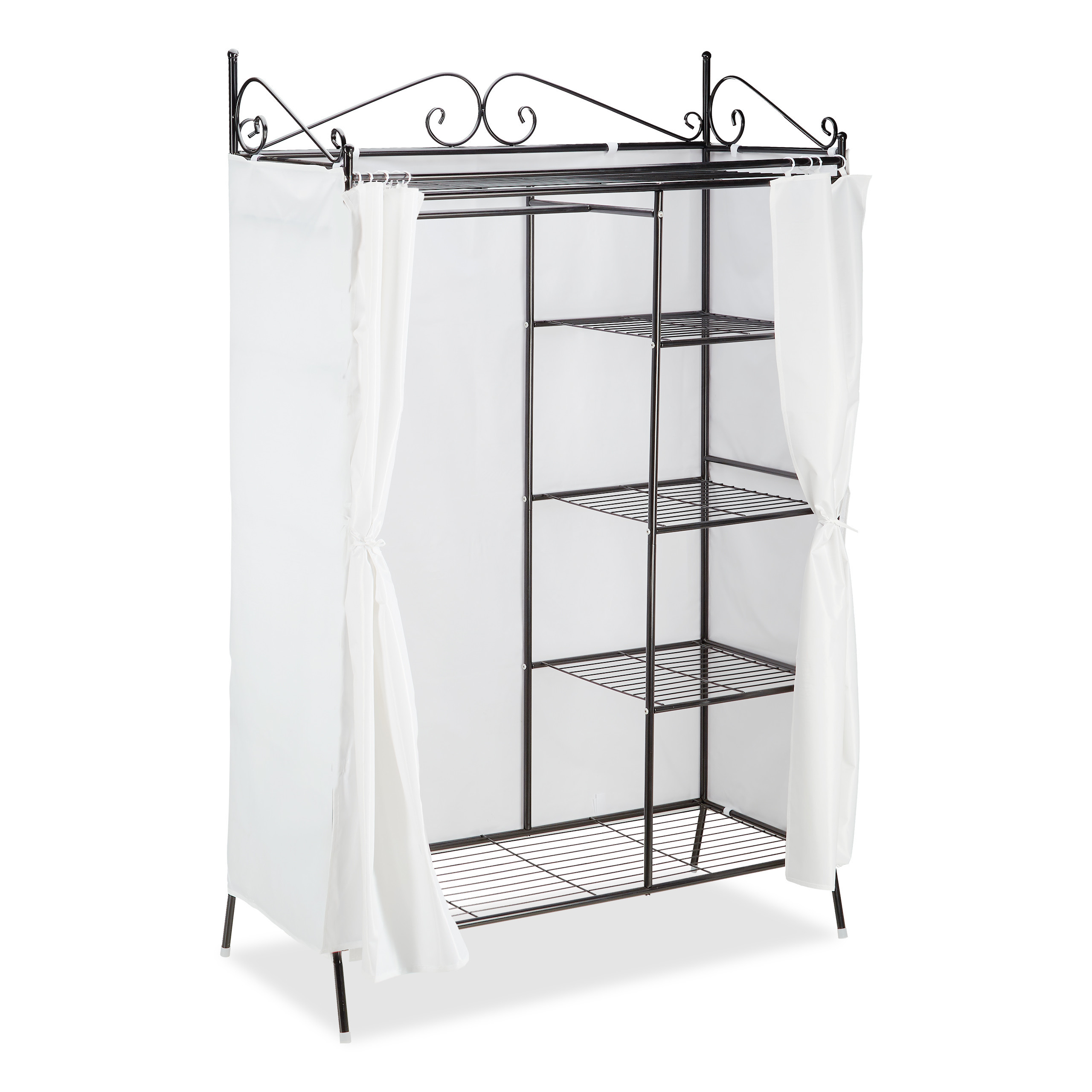 TEMU Armoire, rideau, métal, 172 x 105 x , noire, tissu en polyester Oxford, tringle à vêtements, 3 étagères, pour entrée, chambre et étudiant,