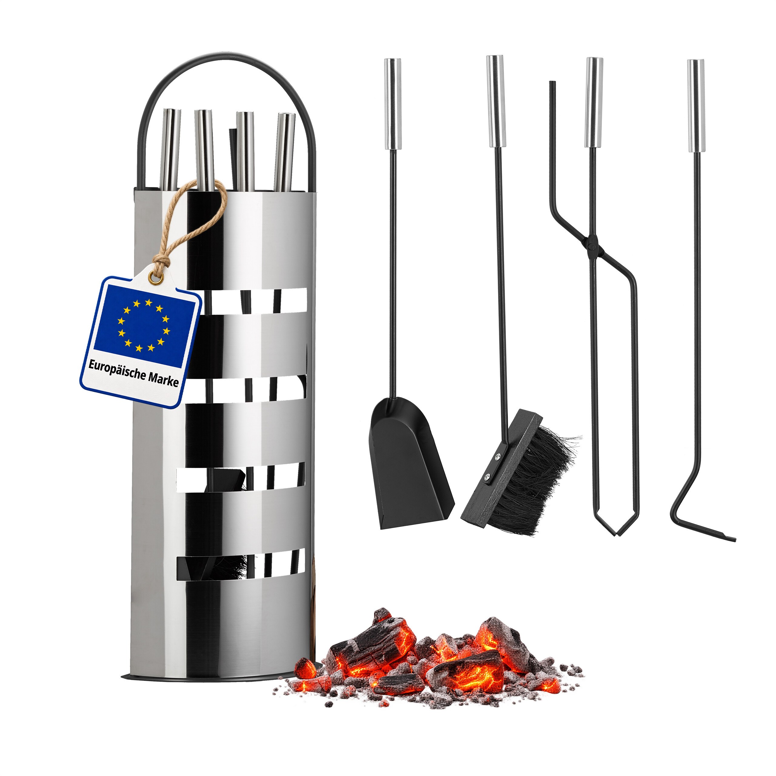 5-piece Fireplace Set In Gray/silver